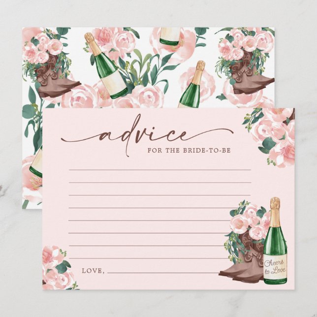 Boots & Bubbly Champagne Floral Advice Card (Front/Back)