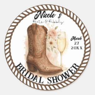 Boots & Bubbly Country Western Boot Bridal Shower Classic Round Sticker