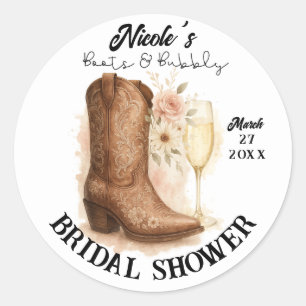 Boots & Bubbly Country Western Boot Bridal Shower  Classic Round Sticker