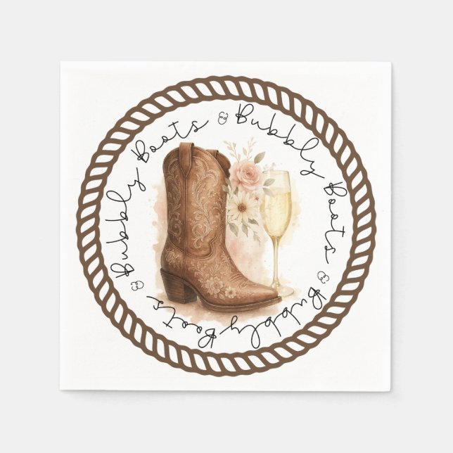 Boots & Bubbly Country Western Boot Bridal Shower  Napkin (Front)