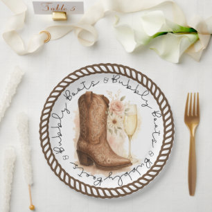 Boots & Bubbly Country Western Boot Bridal Shower Paper Plate