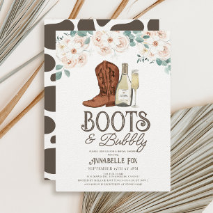 Boots & Bubbly Cowboy Boots Floral Bridal Shower Invitation