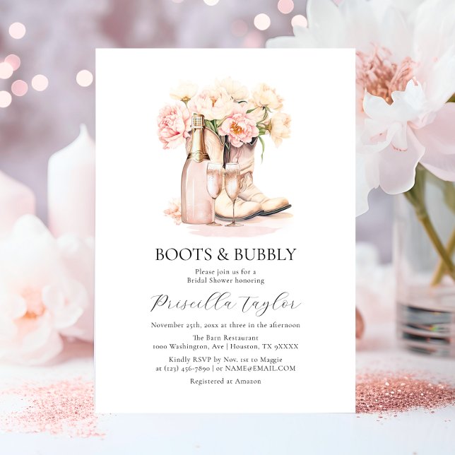 Boots & Bubbly Cowgirl Champagne BRIDAL SHOWER Invitation (Boots & Bubbly Cowgirl Champagne BRIDAL SHOWER Invitation)