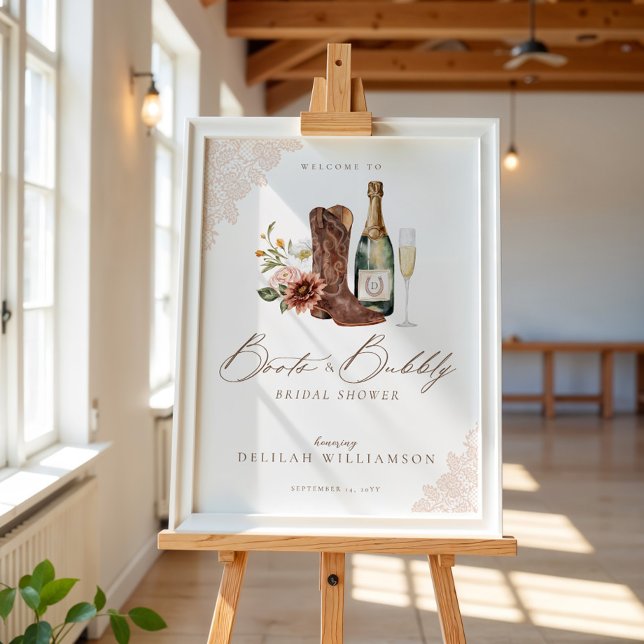 Boots & Bubbly Cowgirl Western Bridal Shower Sign (Boots & Bubbly Cowgirl Western Bridal Shower Sign)