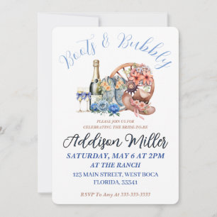 Boots & Bubbly Elegant Rustic Floral Bridal Shower Invitation