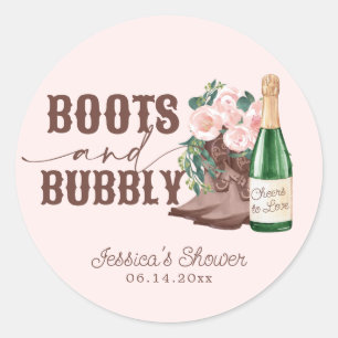 Boots & Bubbly Floral Champagne Bridal Shower Classic Round Sticker