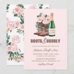 Boots & Bubbly Floral Champagne Bridal Shower Invitation