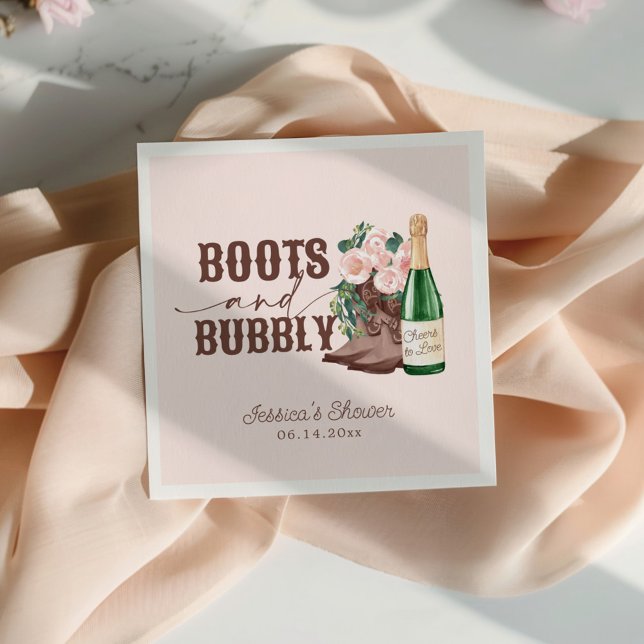 Boots & Bubbly Floral Champagne Bridal Shower Napkin (Creator Uploaded)