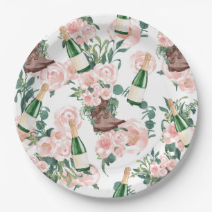 Boots & Bubbly Floral Champagne Bridal Shower Paper Plate
