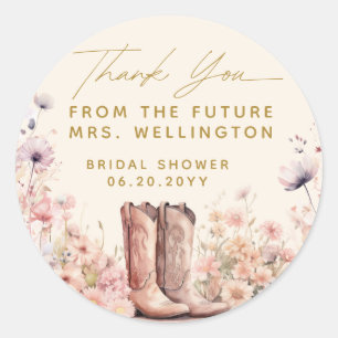 Boots & Bubbly Floral Cowgirl Bridal Shower Classic Round Sticker