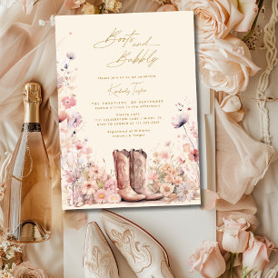 Boots & Bubbly Floral Cowgirl Bridal Shower Invitation