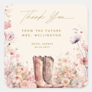 Boots & Bubbly Floral Cowgirl Bridal Shower Square Sticker
