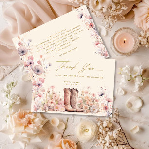 Boots & Bubbly Floral Cowgirl Bridal Shower Thank You Card