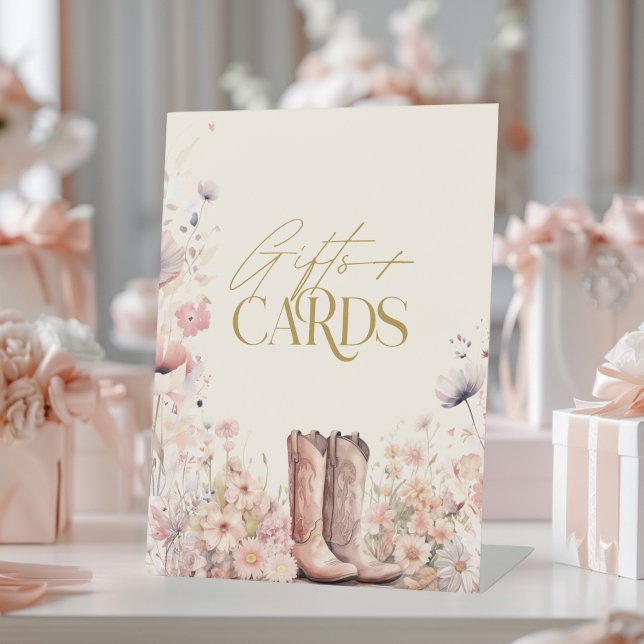 Boots & Bubbly Floral Cowgirl Gifts Cards Bridal Pedestal Sign (Creator Uploaded)