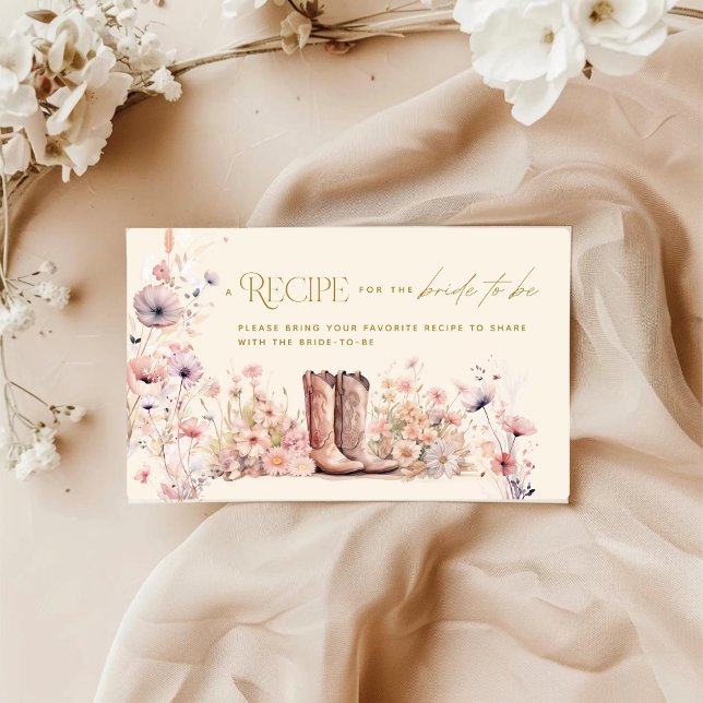 Boots & Bubbly Floral Cowgirl Recipe Bridal Shower Enclosure Card (Creator Uploaded)