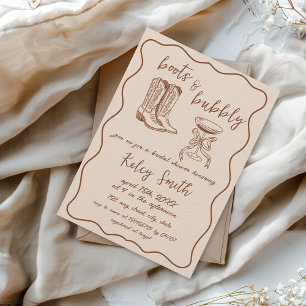 Boots & Bubbly Hand Drawn Bridal Shower Invitation