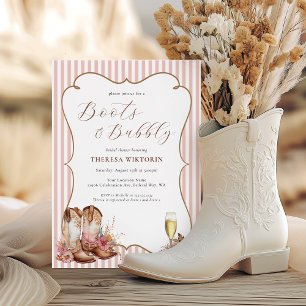 Boots & Bubbly Pink Western Cowgirl Bridal Shower Invitation