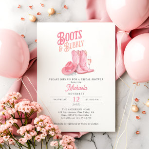 Boots & Bubbly Pink Western Cowgirl Bridal Shower Invitation
