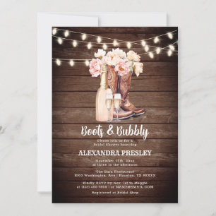 Boots & Bubbly Rustic Cowgirl Floral BRIDAL SHOWER Invitation