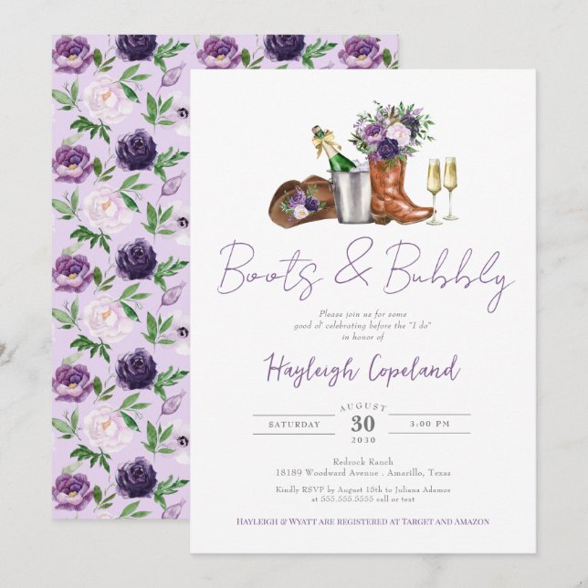 Boots & Bubbly Rustic Western Bridal Shower Invitation (Front/Back)