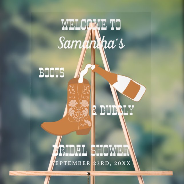 Boots Bubbly Rustic Western Country Bridal Shower  Acrylic Sign (Neutral)