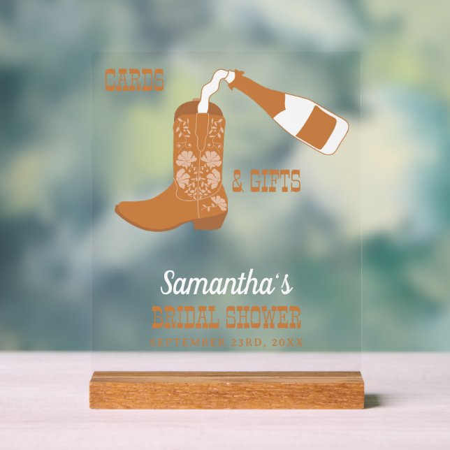 Boots Bubbly Rustic Western Country Bridal Shower Acrylic Sign (Neutral)