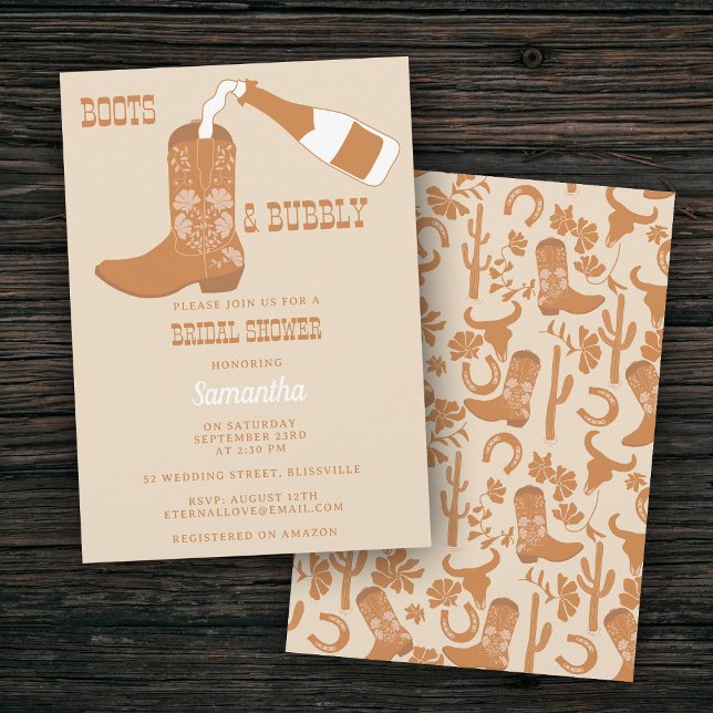 Boots Bubbly Rustic Western Country Bridal Shower Invitation (Boots Bubbly Rustic Western Country Bridal Shower Invitation)