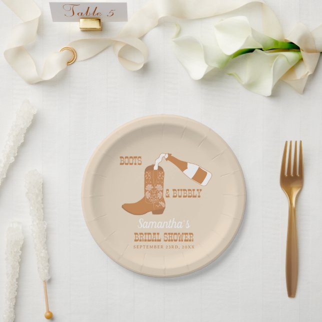 Boots Bubbly Rustic Western Country Bridal Shower Paper Plate (Wedding)