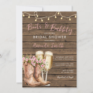 Boots & Bubbly Rustic Western Cowgirl Champagne Invitation