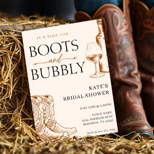 Boots & Bubbly Tan Brown Bridal Shower Invitation