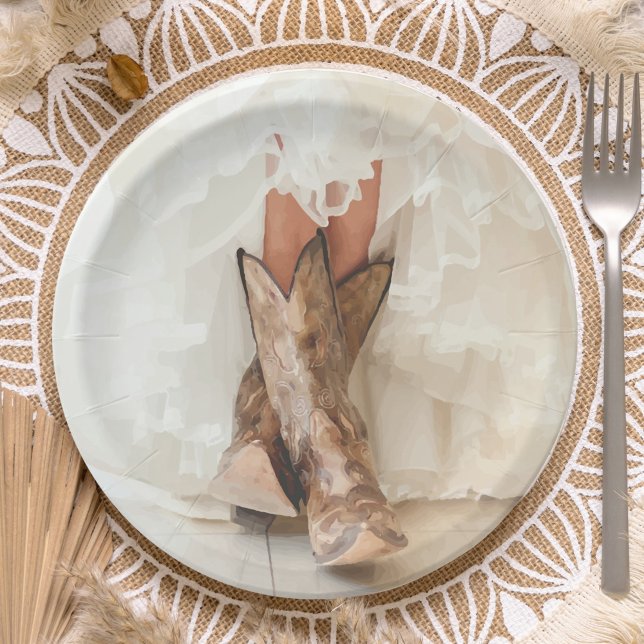 Boots & Bubbly Texas Bride in Boots Bridal Shower Paper Plate (Creator Uploaded)