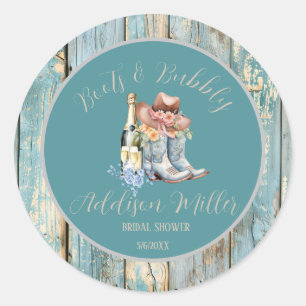 Boots & Bubbly Watercolor Bridal Shower  Classic Round Sticker