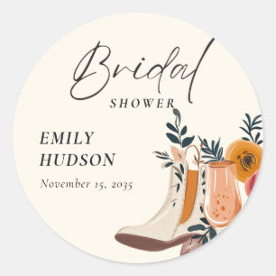 Boots & Bubbly Western Bridal Shower Classic Round Sticker