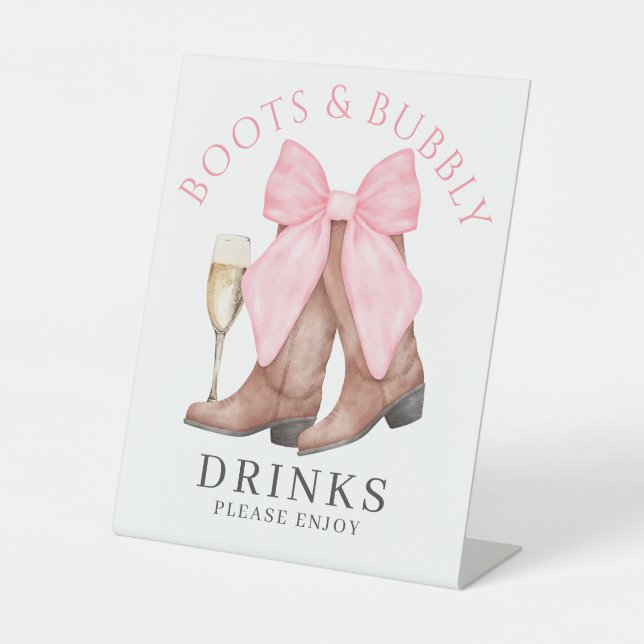 Boots Bubbly Western Bridal Shower Drinks Pedestal Sign (Front)
