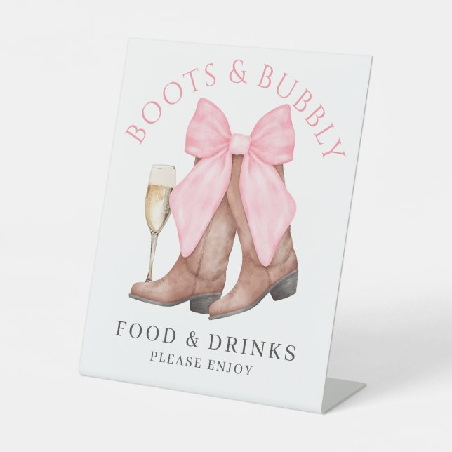 Boots Bubbly Western Bridal Shower Food Drinks  Pedestal Sign (Front)