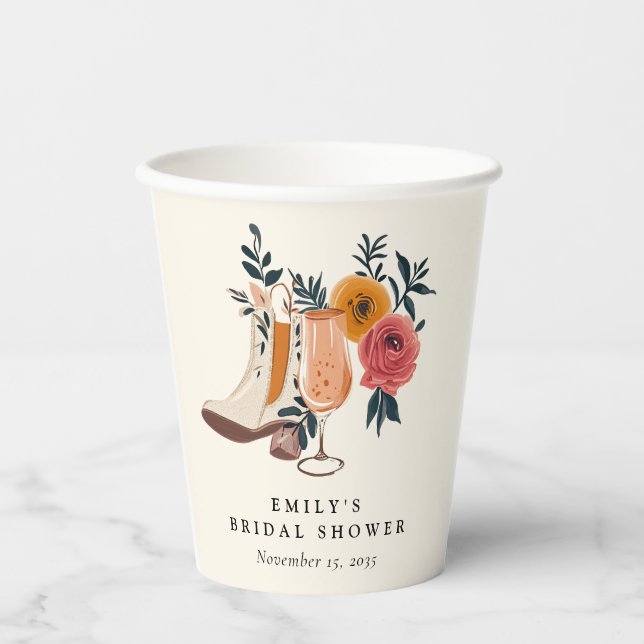Boots & Bubbly Western Bridal Shower Paper Cups (Front)