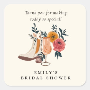 Boots & Bubbly Western Bridal Shower Square Sticker