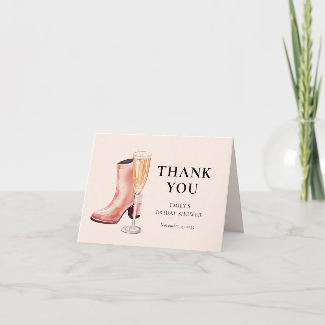 Boots & Bubbly Western Bridal Shower Thank You Card (Front)