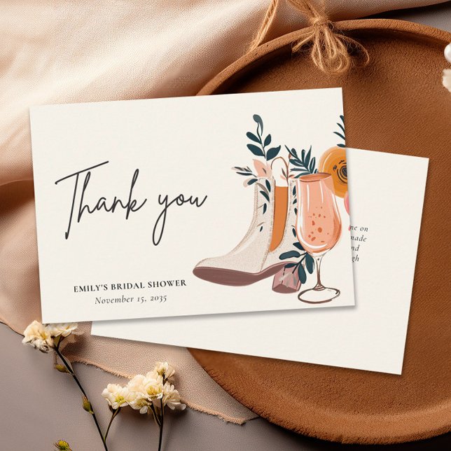 Boots & Bubbly Western Bridal Shower Thank You Card (Creator Uploaded)