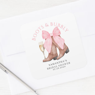 Boots Bubbly Western Country Bridal Shower  Square Sticker