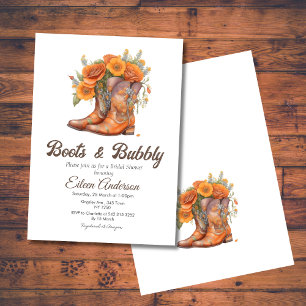 Boots & Bubbly Western Cowgirl  Bridal Shower Invitation