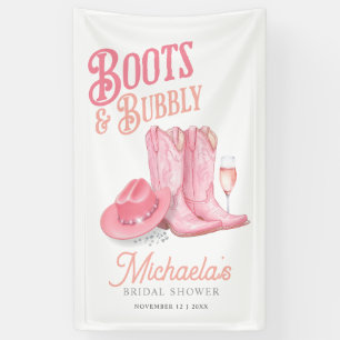 Boots & Bubbly Western Cowgirl Pink Bridal Shower Banner