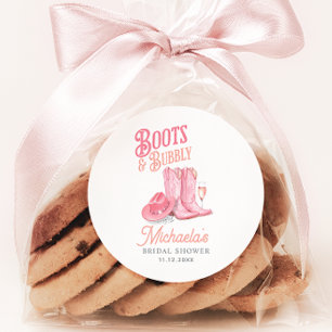 Boots & Bubbly Western Cowgirl Pink Bridal Shower Classic Round Sticker
