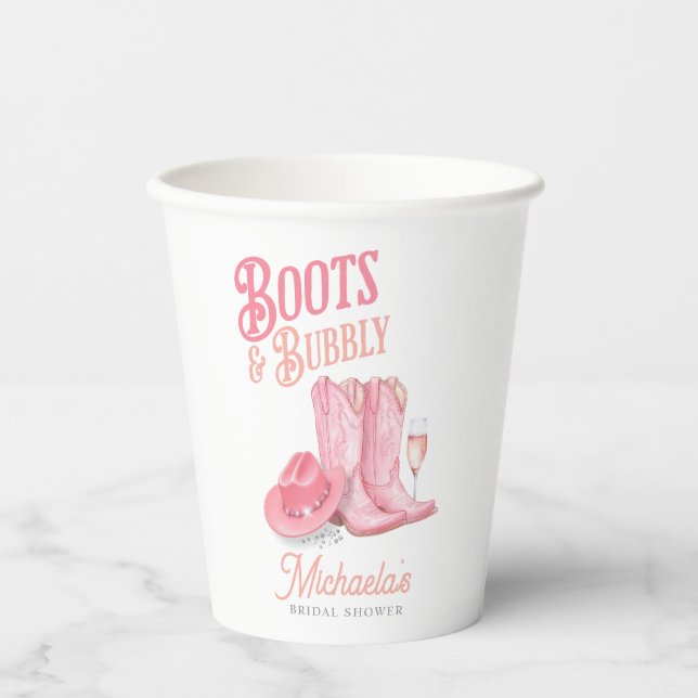 Boots & Bubbly Western Cowgirl Pink Bridal Shower Paper Cups (Front)