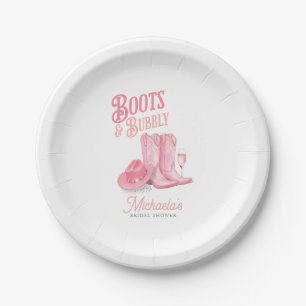 Boots & Bubbly Western Cowgirl Pink Bridal Shower Paper Plate