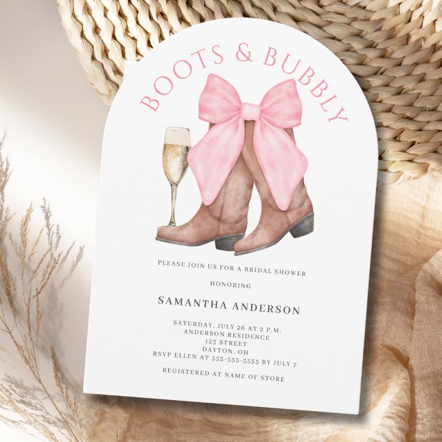 Boots Bubbly Western Watercolor Bridal Shower  Invitation (Creator Uploaded)