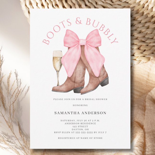 Boots Bubbly Western Watercolor Bridal Shower  Invitation (Creator Uploaded)