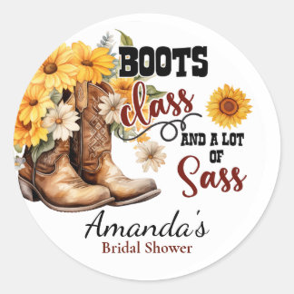 Boots Class and Sass Cowgirl Bridal Bachelorette Classic Round Sticker