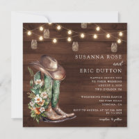 Boots Cowgirl Cowboy String Lights Floral Wedding