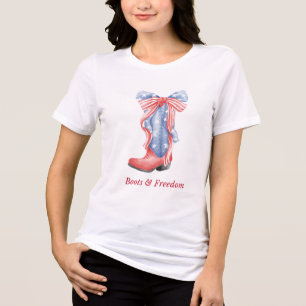 Boots & Freedom Patriotic Cowboy Boot 4th of July Tri-Blend Shirt